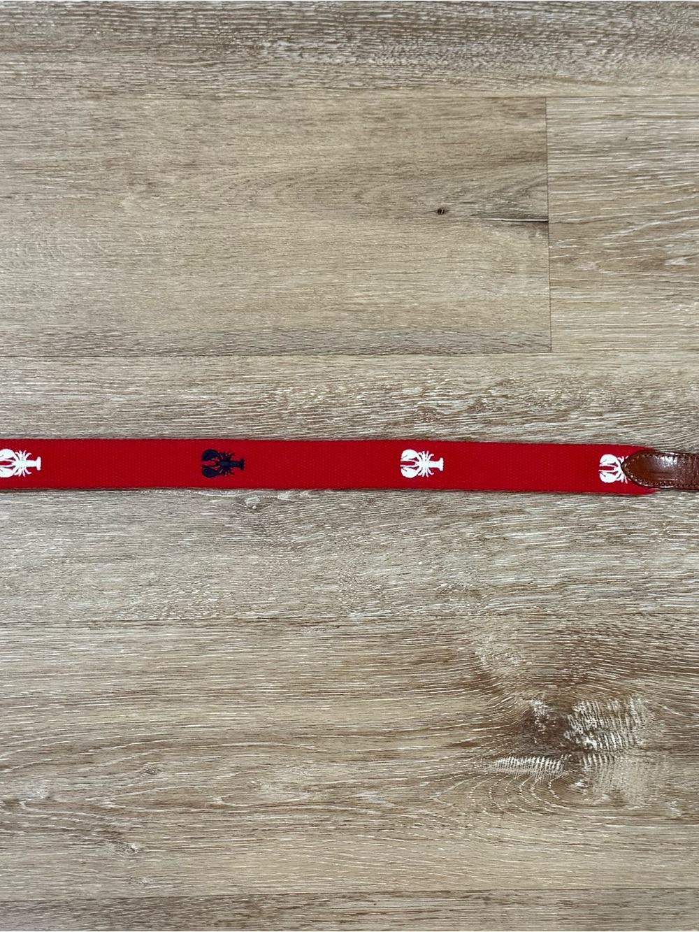 Vineyard Vines Red Lobster Web Belt with Leather Tip